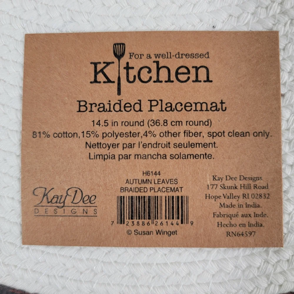 Set of 4 Kay Dee Designs Fall Autumn Leaves Braided Round Table Placemats NWT
